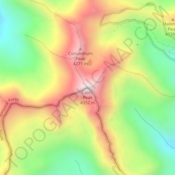 Mapa topográfico Castle Peak, altitude, relevo