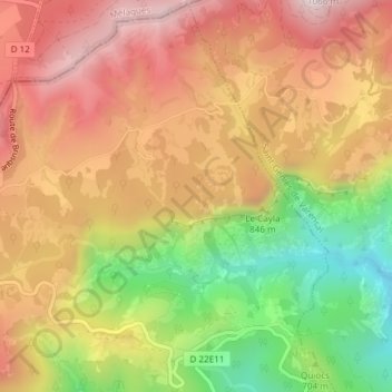 Mapa topográfico Causse Grand, altitude, relevo