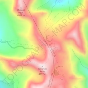 Mapa topográfico Imogene Pass, altitude, relevo