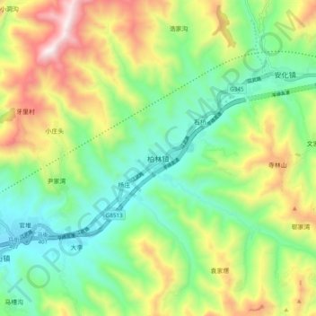Mapa topográfico 柏林镇, altitude, relevo