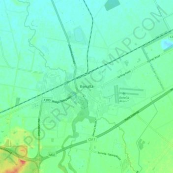 Mapa topográfico Benalla, altitude, relevo