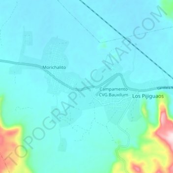Mapa topográfico Los Pijiguaos, altitude, relevo