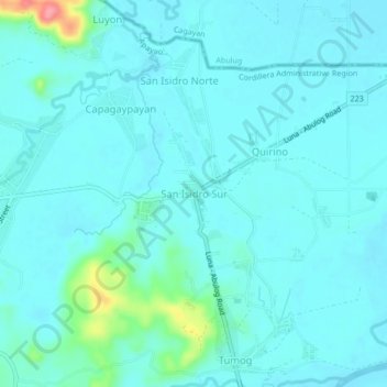 Mapa topográfico San Isidro Sur, altitude, relevo
