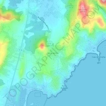 Mapa topográfico Bocca del'Oro, altitude, relevo