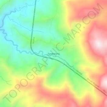 Mapa topográfico Tambelang, altitude, relevo