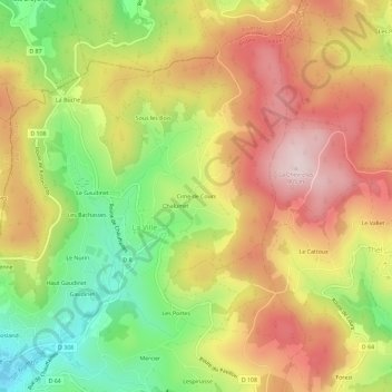 Mapa topográfico Cime de Cours, altitude, relevo