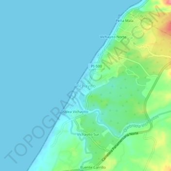 Mapa topográfico Vichayito, altitude, relevo