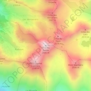 Mapa topográfico Cime du Diable, altitude, relevo