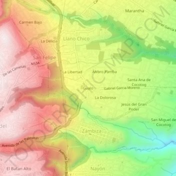 Mapa topográfico Gualo, altitude, relevo