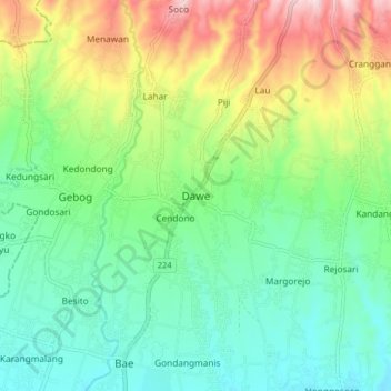 Mapa topográfico Dawe, altitude, relevo