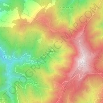 Mapa topográfico Lousã, altitude, relevo