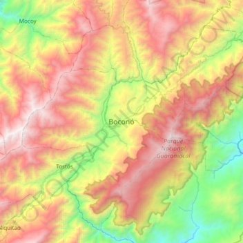 Mapa topográfico Boconó, altitude, relevo