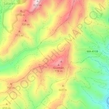Mapa topográfico Los Eriales, altitude, relevo