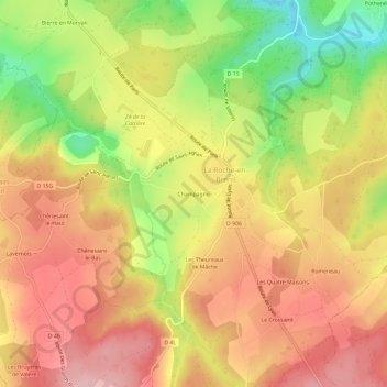 Mapa topográfico Champagne, altitude, relevo