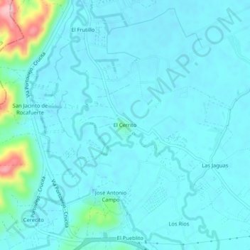 Mapa topográfico El Cerrito, altitude, relevo