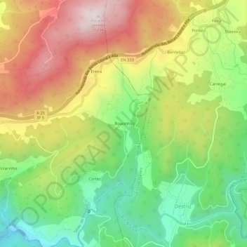 Mapa topográfico Boucinha, altitude, relevo