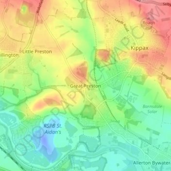 Mapa topográfico Great Preston, altitude, relevo