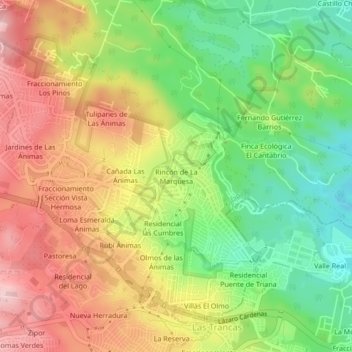 Mapa topográfico Rincón de La Marquesa, altitude, relevo