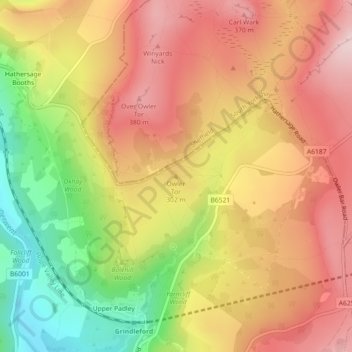 Mapa topográfico Owler Tor, altitude, relevo