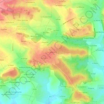Mapa topográfico La Galardière, altitude, relevo