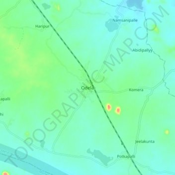 Mapa topográfico Odela, altitude, relevo