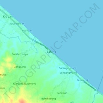 Mapa topográfico Sarang, altitude, relevo