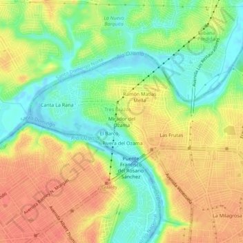 Mapa topográfico Mirador Del Ozama, altitude, relevo