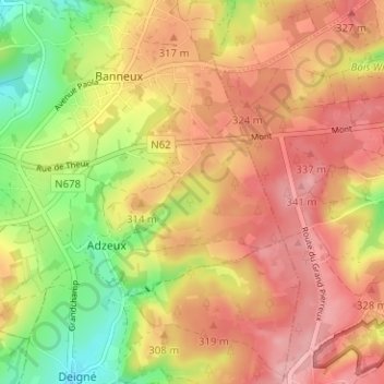 Mapa topográfico Fond des Boux, altitude, relevo