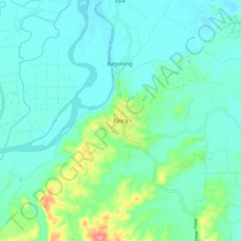 Mapa topográfico Flora, altitude, relevo