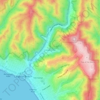 Mapa topográfico Canyon Acres, altitude, relevo