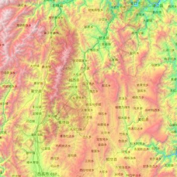 Mapa topográfico Yuexi, altitude, relevo
