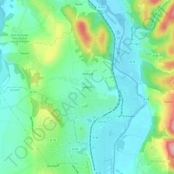 Mapa topográfico Solignat, altitude, relevo