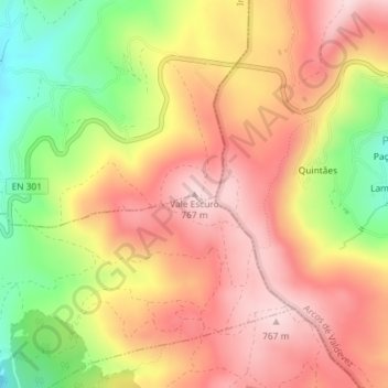 Mapa topográfico Vale Escuro, altitude, relevo