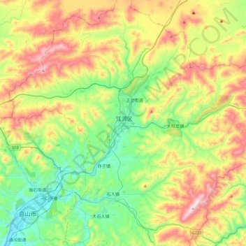 Mapa topográfico Jiangyuan, altitude, relevo