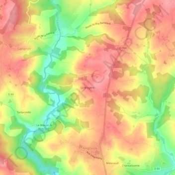 Mapa topográfico La Brugère, altitude, relevo