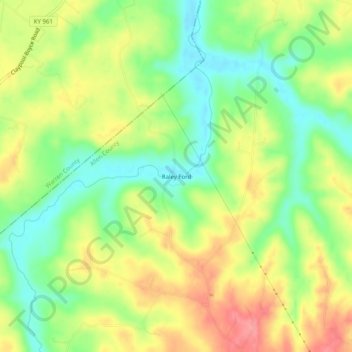 Mapa topográfico Raley Ford, altitude, relevo