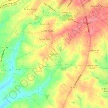 Mapa topográfico York Hills, altitude, relevo