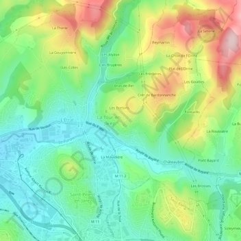 Mapa topográfico Le Bourg, altitude, relevo