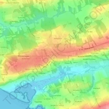 Mapa topográfico Tal ar Groas, altitude, relevo