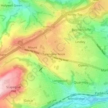 Mapa topográfico Salendine Nook, altitude, relevo