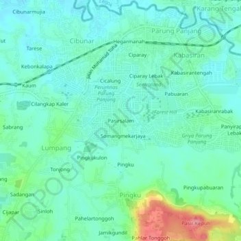 Mapa topográfico Pasirsalam, altitude, relevo