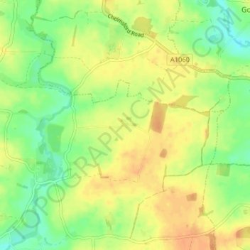 Mapa topográfico Berners Roding, altitude, relevo