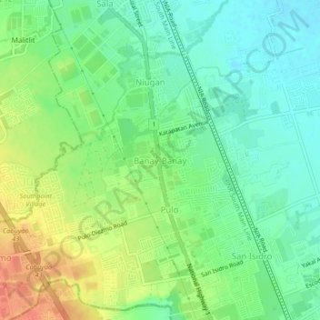 Mapa topográfico Banay-Banay, altitude, relevo