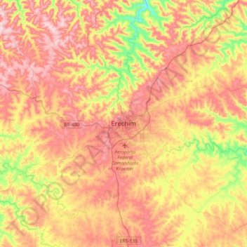 Mapa topográfico Erechim, altitude, relevo
