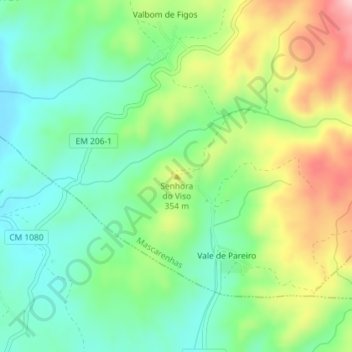 Mapa topográfico Senhora do Viso, altitude, relevo