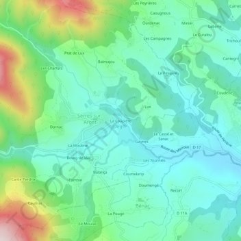 Mapa topográfico La Coupière, altitude, relevo