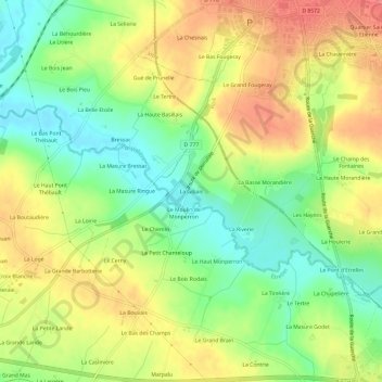 Mapa topográfico La Gibais, altitude, relevo