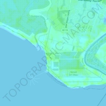 Mapa topográfico Bagan Lalang, altitude, relevo
