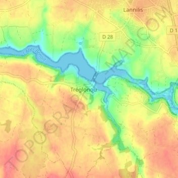 Mapa topográfico Kerbizodec, altitude, relevo