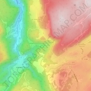 Mapa topográfico Sous les Barres, altitude, relevo